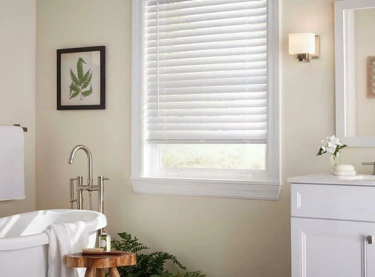 White Cordless Faux Wood Room Darkening Blinds