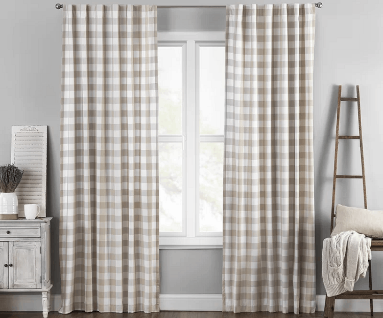 Gracie Oaks Cotton Buffalo Check Semi-Sheer Curtains