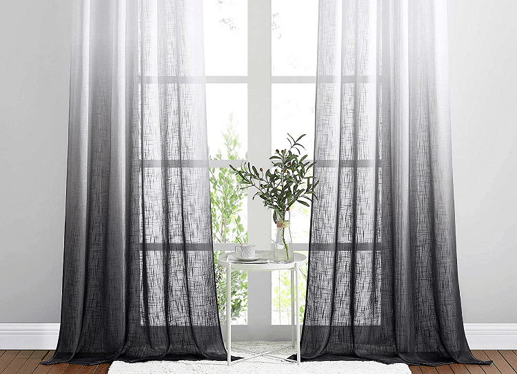 NICETOWN Black Ombre Sheer Linen Curtains for Bedroom